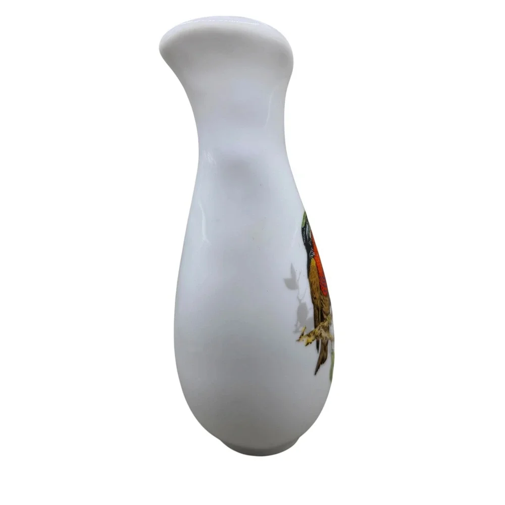 Vintage White Porcelain Bird Pitcher Vase Gold Trim Taiwan Songbird Decor‎
